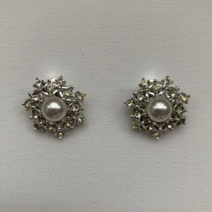 Vtg SARAH COVENTRY Rhinestone Pearl Clip Earrings